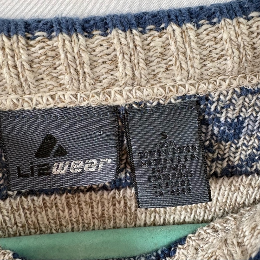 Vintage Lizwear knit sweater cream blue women’s long sleeve fair isle small - Picture 4 of 5